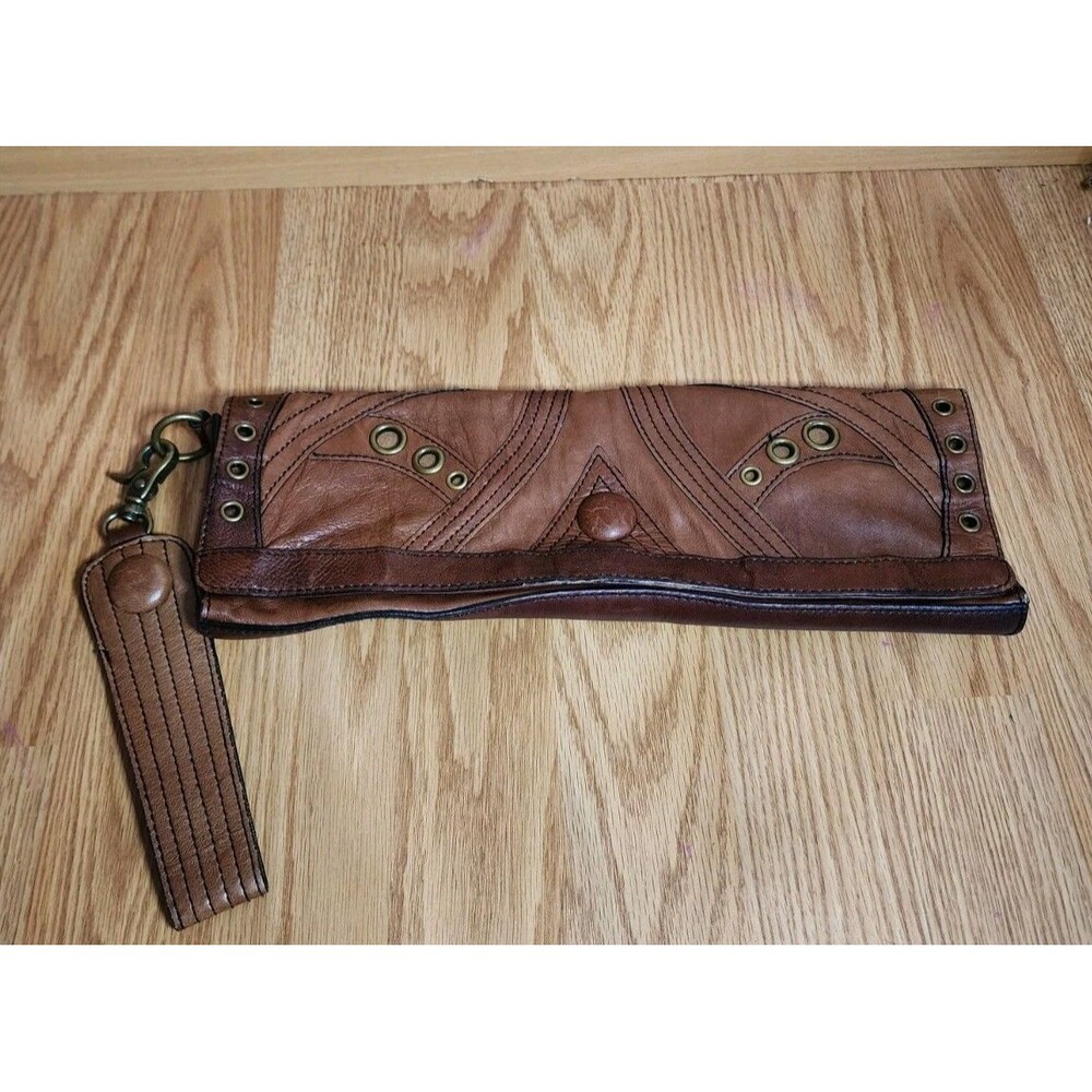 Betsey Johnson Vintage Y2K Leather Brown Runway Clutch Handbag 90s Purse Rare